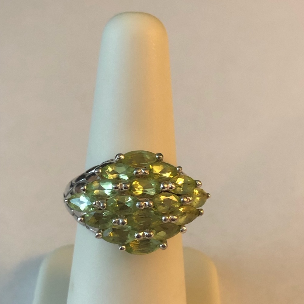Peridot Marquise Cut Sterling Silver Ring, Size 7